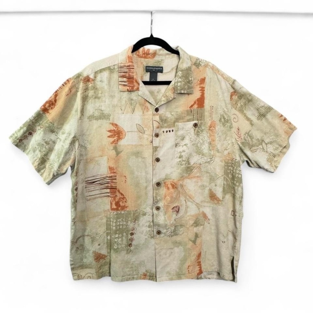 Saddlebreed 100% Silk Abstract Camp Shirt Button Up Coastal Grandpa Casual XL